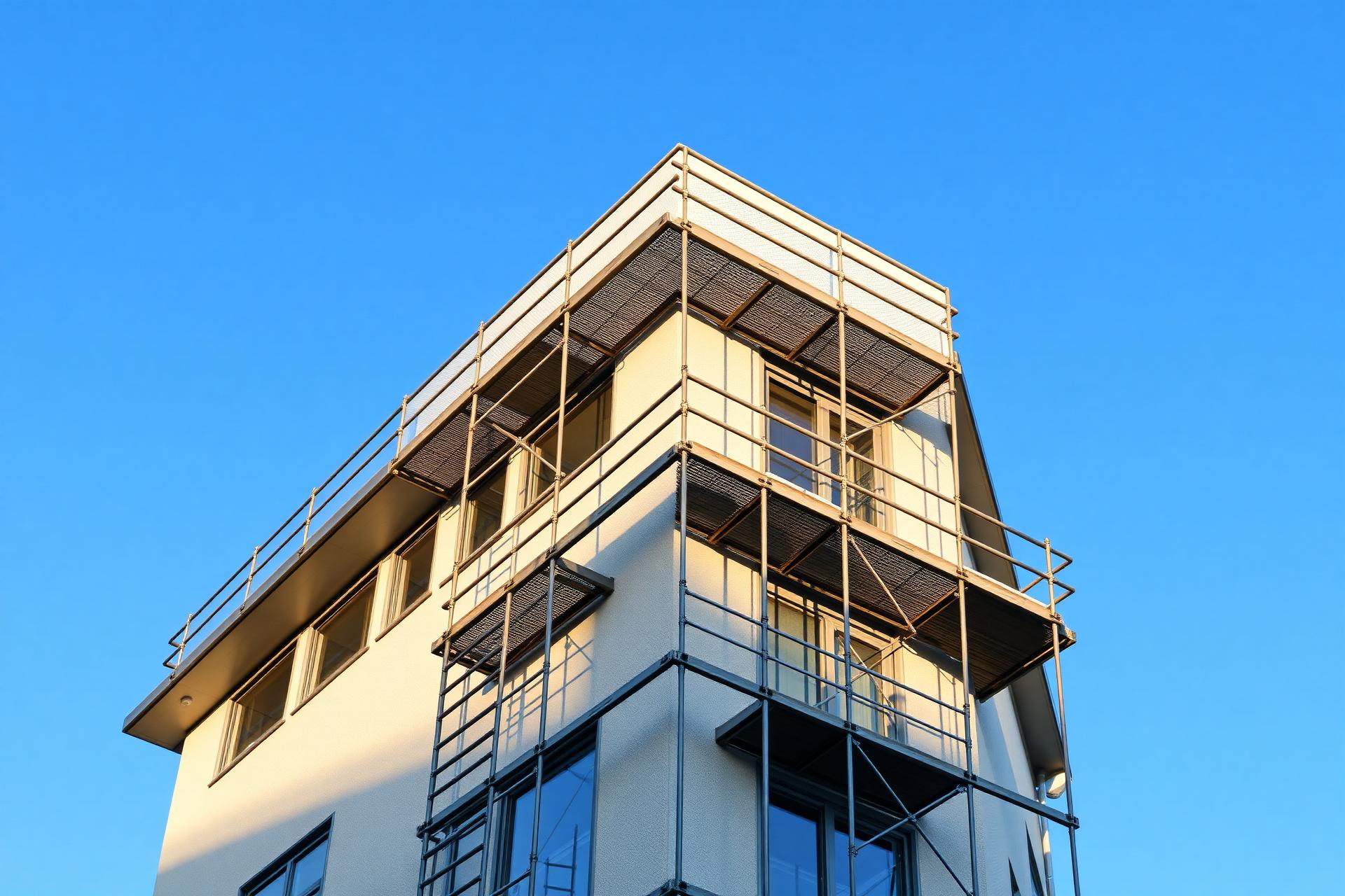 Professionelles Gerüst an einem Neubau